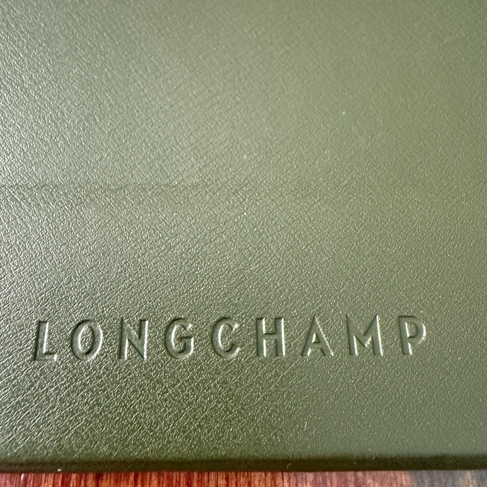 NWOT Longchamp green leather foldable sunglass case